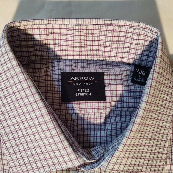 ARROW FITTED STRETCH MEN LONG SLEEVE DRESS SHIRT - S (14-14 1/2) 32/33 - Picture 2 of 6